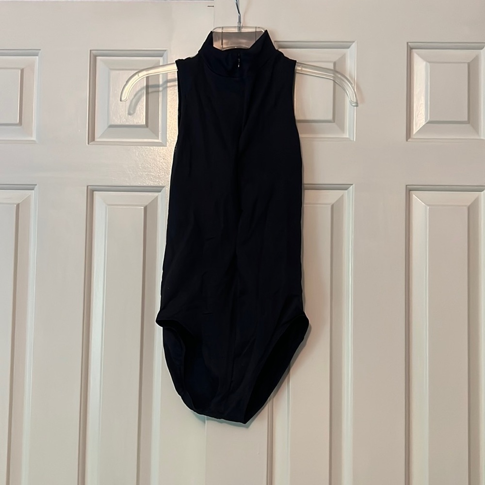 New York mesh back black high neck dance leotard